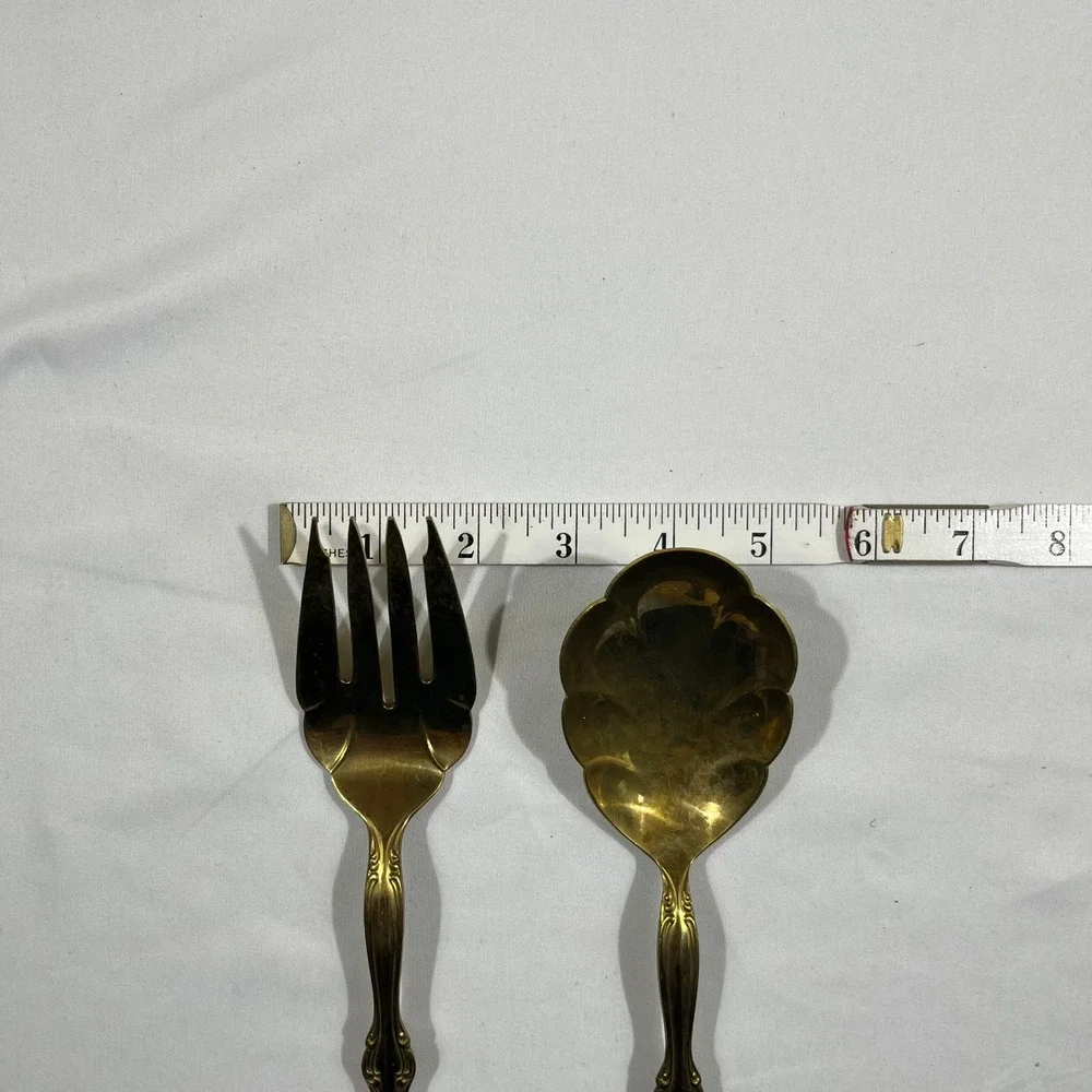 International Silver Serving Set Gold Ornate Floral Shell 2pc Vintage
